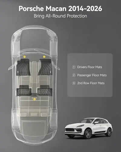 3W Floor Mats Compatible for Porsche Macan 2014-2025 2026 TPE All Weather Custom Fit Floor Liner 1st and 2nd Row Car Mats Black - 3W (1)