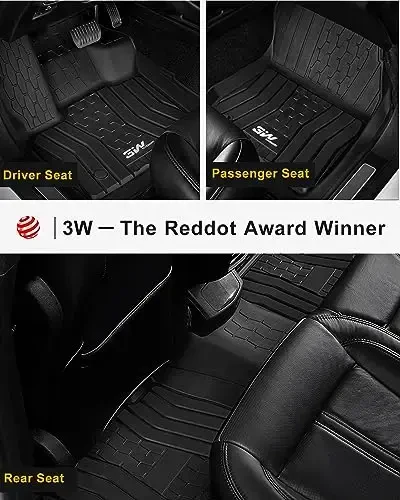 3W Floor Mats Fit 2017-2020 Ford Fusion (Include Hybrid) & Lincoln MKZ All Weather TPE Custom Fit Floor Liner, 1st & 2nd Row Full Set Car Liners Black - 3