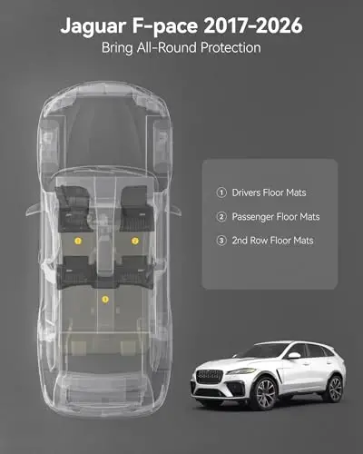 3W Floor Mats Fit for Jaguar F-pace & Land Rover Range Rover Velar 2017-2024 2025 2026, TPE All Weather Custom Fit Accessories for Jaguar F pace Floor Liner 1st and 2nd Row Full Set Car Mats, Black - 3