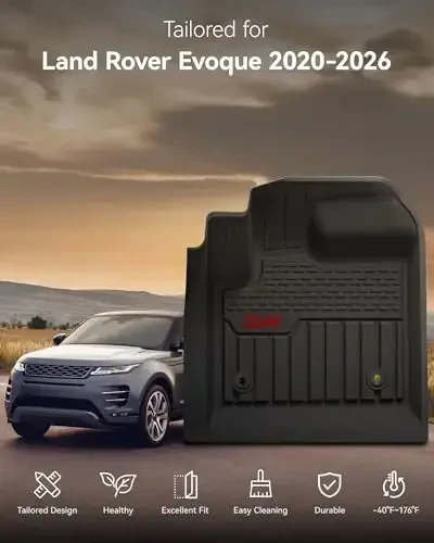 3W Floor Mats Fit for Land Rover/Range Rover Evoque 2020-2024 2025 2026, TPE All Weather Custom Fit Floor Liner,1st & 2nd Row Full Set TPE All-Weather Car Mats with Red Logo, Black - 3W (1)