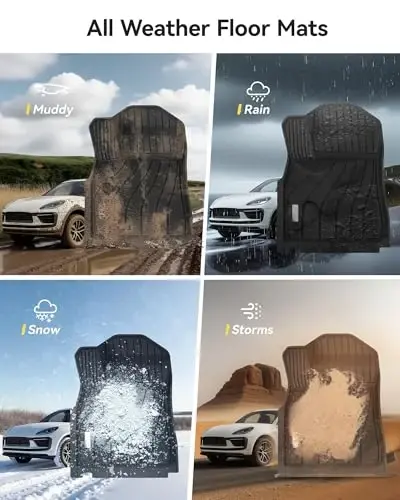 3W Floor Mats Fit Porsche Cayenne 2019-2025 2026 (5 PCS), TPE All Weather Custom Fit Floor Liner for Porsche Cayenne 1st and 2nd Row 5 PCS Car Mats, Black - 6