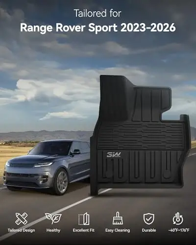 3W Floor Mats Fit Range Rover Sport 2023 2024 2025(Not for Range/Land Rover Discovery Sport) TPE All Weather Custom Fit for Land Rover Sport 1st and 2nd Row Car Liners Black - 3W