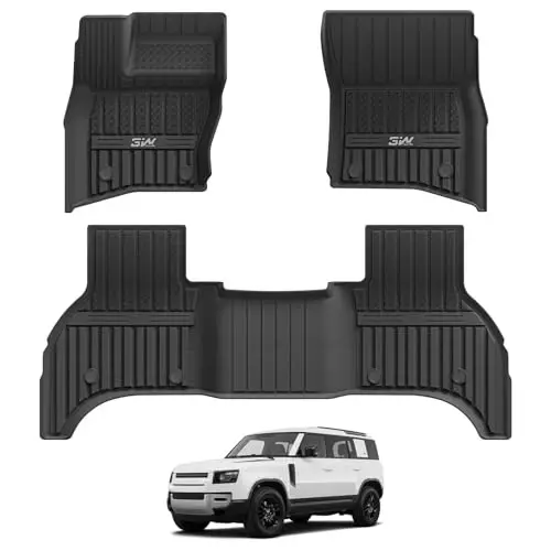 3W Floor Mats for Land Rover/Range Rover Defender 110 (4 Doors 5 Seat Only) 2020-2025 2026 (Not for Defender 110s/Rubber Flooring), TPE All Weather Custom Fit Floor Liner Full Set, Black - 1