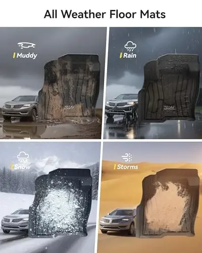 3W Floor Mats for Lincoln MKX 2016 2017 2018 & Lincoln Nautilus 2019-2022, Custom Fit TPE All Weather Floor Liners, 1st & 2nd Row Full Set, Black - 5