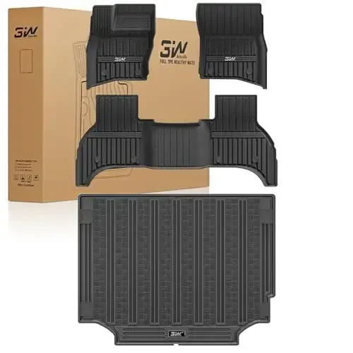 3W Floor Mats&Cargo Liner Fit Land Rover/Range Rover Defender 110 (4 Doors 5 Seat Only) 2020-2024 2025 (Not for Defender 110s/Rubber Flooring), TPE All Weather Custom Fit Floor Liner Full Set, Black - 1