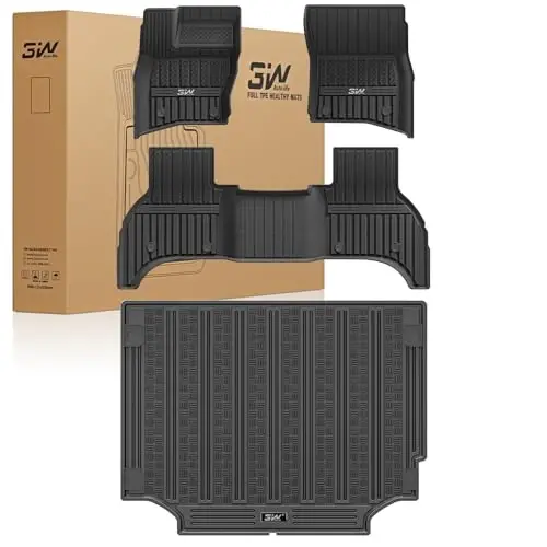 3W Floor Mats&Cargo Liner Fit Land Rover/Range Rover Defender 110 (4 Doors 5 Seat Only) 2020-2024 2025 (Not for Defender 110s/Rubber Flooring), TPE All Weather Custom Fit Floor Liner Full Set, Black - 4