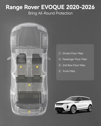 3W Коврики для пола и багажника подходят для Range Rover Evoque 2020-2024 2025 2026, TPE Всепогодные коврики для пола, полный комплект автомобильных ковриков - 3