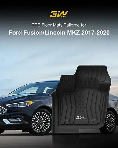3W Коврики для пола подходят для Ford Fusion 2017-2020 (включая гибрид) и Lincoln MKZ, всепогодные коврики TPE, изготовленные по индивидуальному заказу, 1-й и 2-й ряд, полный комплект автомобильных ковриков, черные - 2