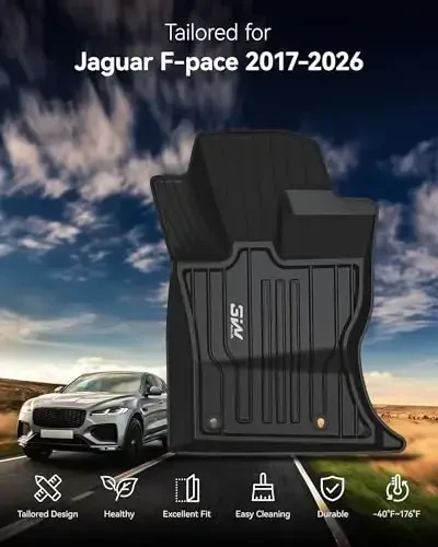 3W Коврики для пола подходят для Jaguar F-pace и Land Rover Range Rover Velar 2017-2024 2025 2026, TPE Всепогодные коврики на заказ для Jaguar F pace, 1-й и 2-й ряд, полный комплект автомобильных ковриков, черный - 2