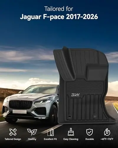 3W Коврики для пола подходят для Jaguar F-pace и Land Rover Range Rover Velar 2017-2024 2025 2026, TPE Всепогодные коврики на заказ для Jaguar F pace, 1-й и 2-й ряд, полный комплект автомобильных ковриков, черный - 2