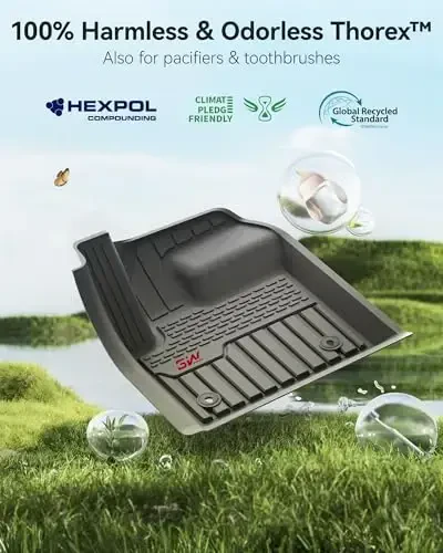 3W Коврики для пола подходят для Land Rover/Range Rover Evoque 2020-2024 2025 2026, TPE Всепогодные коврики, 1-й и 2-й ряд, полный комплект TPE Всепогодные автомобильные коврики с красным логотипом, черный - 7