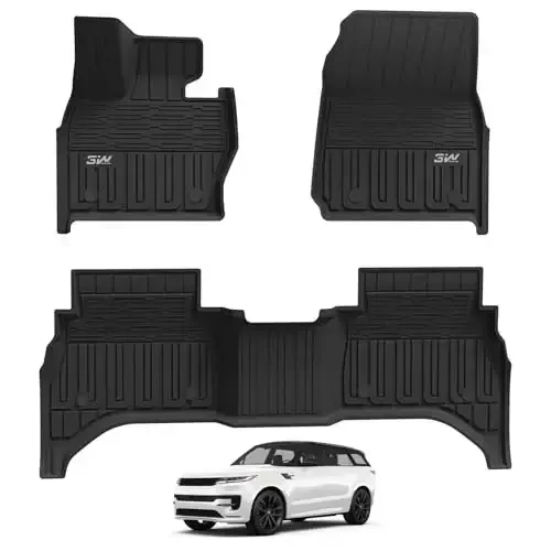 3W Коврики для пола Подходят для Range Rover Sport 2023 2024 2025 (Не для Range/Land Rover Discovery Sport) TPE Всепогодные коврики для Land Rover Sport 1-го и 2-го ряда, черные - 3W