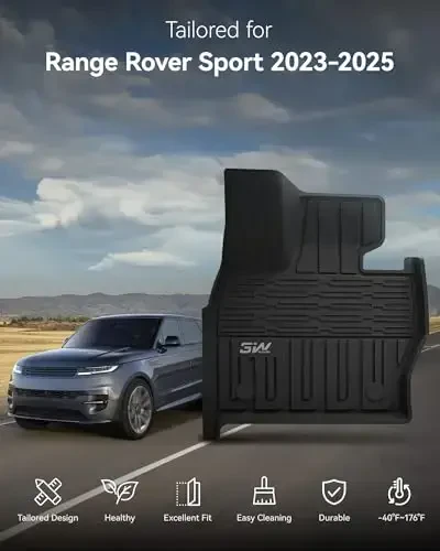 3W Коврики для пола Подходят для Range Rover Sport 2023 2024 2025 (Не для Range/Land Rover Discovery Sport) TPE Всепогодные коврики для Land Rover Sport 1-го и 2-го ряда, черные - 2