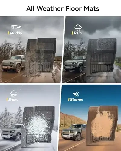 3W Коврики и поддон для багажника подходят для Land Rover/Range Rover Defender 110 (только 4 двери 5 мест) 2020-2024 2025 (не для Defender 110s/резиновый пол), TPE Всепогодный полный комплект ковриков, черный - 5