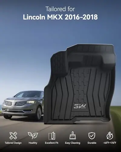 3W Lincoln MKX 2016 2017 2018 va Lincoln Nautilus 2019-2022 uchun pol qoplamalari, moslashtirilgan TPE har ob-havo uchun pol qoplamalari, 1 va 2-qator to'liq to'plam, qora - 3W (1)