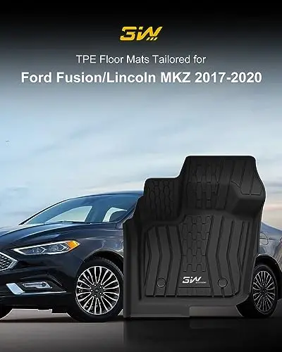 3W Floor Mats Fit 2017-2020 Ford Fusion (Include Hybrid) & Lincoln MKZ All Weather TPE Custom Fit Floor Liner, 1st & 2nd Row Full Set Car Liners Black - 2