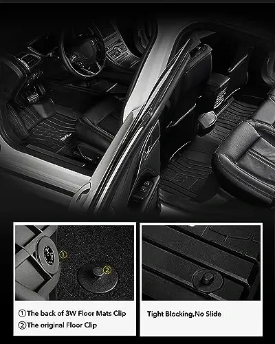 3W Floor Mats Fit 2017-2020 Ford Fusion (Include Hybrid) & Lincoln MKZ All Weather TPE Custom Fit Floor Liner, 1st & 2nd Row Full Set Car Liners Black - 4