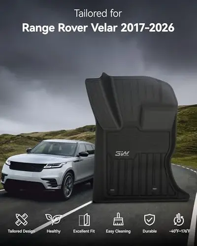 3W Floor Mats Fit 2017-2025 2026 Range Rover Land Rover Velar/Jaguar F-Pace, TPE All Weather Custom Fit Floor Liner for Range Rover Velar 1st and 2nd Row Full Set Car Liners Black - 3W