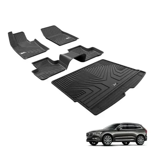 3W Floor Mats & Cargo Liner Fit Volvo XC60 2018-2024 2025 2026 (Not For Hybrid or PHEV) TPE All Weather Custom Fit T5 T6 Momentum Full Set Harmless Heavy Duty Floor Liner and Trunk Mat Car Accessories 