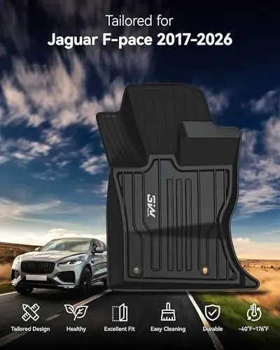 3W Floor Mats Fit for Jaguar F-pace & Land Rover Range Rover Velar 2017-2024 2025 2026, TPE All Weather Custom Fit Accessories for Jaguar F pace Floor Liner 1st and 2nd Row Full Set Car Mats, Black - 2