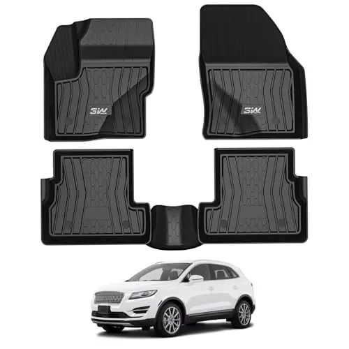 3W Floor Mats Compatible for Lincoln MKC 2015-2019, TPE All Weather Floor Liner Custom Fit 1st and 2nd Rows Full Set Car Liners - Black - 1