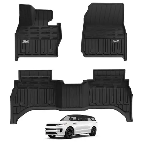 3W Pol Mats Range Rover Sport 2023 2024 2025 (Range/Land Rover Discovery Sport uchun emas) TPE barcha ob-havo sharoitlariga moslashtirilgan Land Rover Sport 1 va 2-qator avtomobil qoplamalari qora - 3
