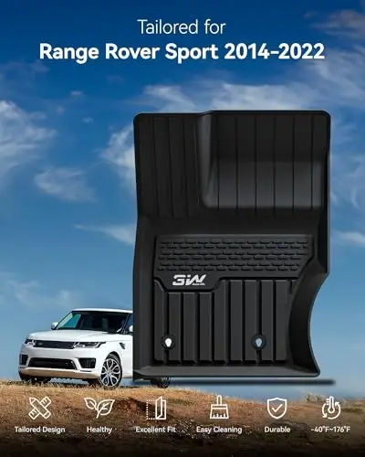 3W Pol Zaminlari, Range Rover Sport 2014-2022 ga mos keladi (Range/Land Rover Discovery Sport uchun emas) TPE Har qanday ob-havo sharoitida mos keladigan Land Rover Sport 1- va 2-qator to'liq to'plam avtomobil qoplamalari - Qora - 3W (1)