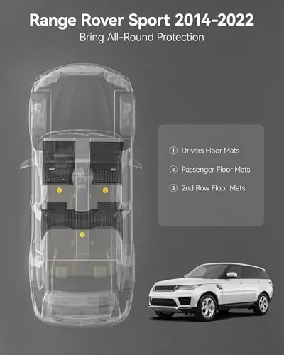 3W Pol Zaminlari, Range Rover Sport 2014-2022 ga mos keladi (Range/Land Rover Discovery Sport uchun emas) TPE Har qanday ob-havo sharoitida mos keladigan Land Rover Sport 1- va 2-qator to'liq to'plam avtomobil qoplamalari - Qora - 3