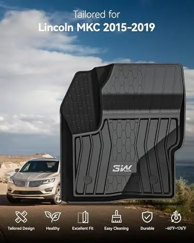 3W Polik uchun gilamchalar Lincoln MKC 2015-2019 bilan mos, TPE barcha ob-havo sharoitlari uchun pol qoplamasi 1 va 2-qatorlar uchun moslashtirilgan to'liq avtomobil qoplamalari to'plami - Qora - 2