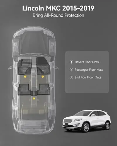 3W Polik uchun gilamchalar Lincoln MKC 2015-2019 bilan mos, TPE barcha ob-havo sharoitlari uchun pol qoplamasi 1 va 2-qatorlar uchun moslashtirilgan to'liq avtomobil qoplamalari to'plami - Qora - 3