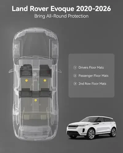 3W Polikli Land Rover/Range Rover Evoque 2020-2024 2025 2026 uchun mos, TPE Barcha Ob-Havo Maxsus Polikli, 1 va 2-Qator TPE Barcha Ob-Havo Avto Gilamlari Qizil Logotipi bilan, Qora - 3