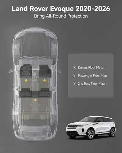 3W Polikli Land Rover/Range Rover Evoque 2020-2024 2025 2026 uchun mos, TPE Barcha Ob-Havo Maxsus Polikli, 1 va 2-Qator TPE Barcha Ob-Havo Avto Gilamlari Qizil Logotipi bilan, Qora - 3