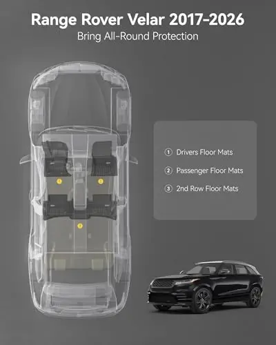3W Poydevor Gilamlari 2017-2025 2026 Range Rover Land Rover Velar/Jaguar F-Pace uchun mos, TPE Barcha Ob-Havo Sharoitlari uchun Moslashtirilgan Poydevor Qoplamasi Range Rover Velar 1 va 2-Qatorlar uchun To'liq Avtomobil Qoplamalari Qora - 3