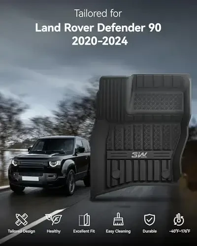 3W Range Rove Defender 90 2020-2024 2025 uchun pol gilamlari TPE har qanday ob-havoga moslashtirilgan pol qoplamasi Range Rove Defender 90 1 va 2-qator to'liq komplekt avtomobil gilamlari, qora - 2