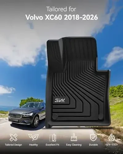 3W Floor Fit Volvo XC60 2018-2024 2025 2026 (Not for Hybrid or PHEV) TPE All-Weather Custom Fit T5 T6 Momentum Floor Liner for Volvo XC60 1st & 2nd Row Accessories Car Mats - 2