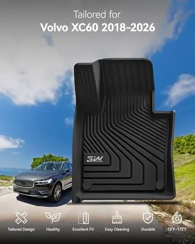 3W Floor Fit Volvo XC60 2018-2024 2025 2026 (Not for Hybrid or PHEV) TPE All-Weather Custom Fit T5 T6 Momentum Floor Liner for Volvo XC60 1st & 2nd Row Accessories Car Mats - 2