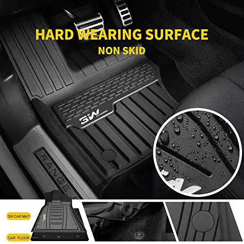 3W Floor Mats Fit Range Rover Sport 2014-2022(Not for Range/Land Rover Discovery Sport) TPE All Weather Custom Fit for Land Rover Sport 1st and 2nd Row Full Set Car Liners - Black - 7