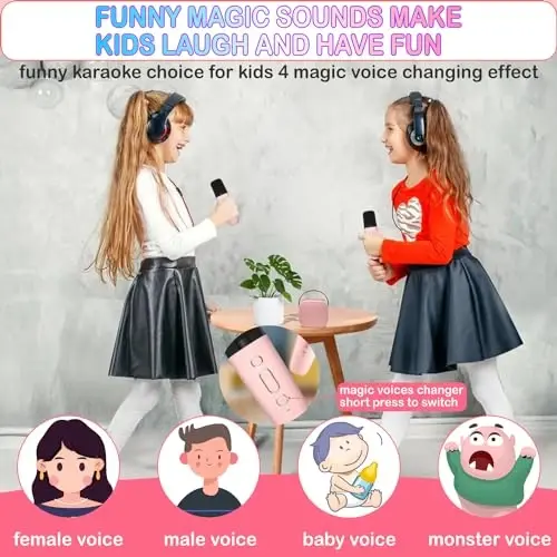Mini Karaoke Machine for Kids Age 4-12, Bluetooth Speaker with 2 Wireless Microphone & LED Lights, Christmas Birthday Gifts for Girls Boys Kids Adults - 2