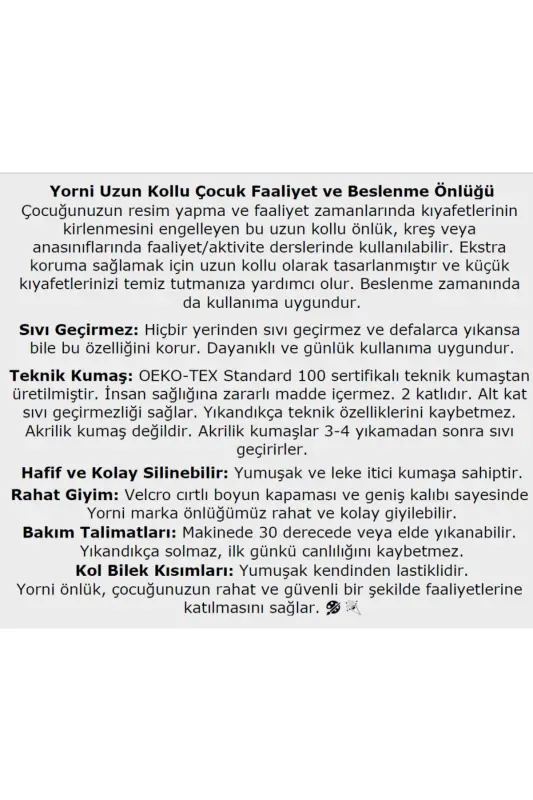 3-6 Yaş, Zoo, Sıvı Geçirmez, Makinede Yıkanabilir, Uzun Kollu Çocuk Faaliyet, Aktivite Boyama Önlüğü - 15