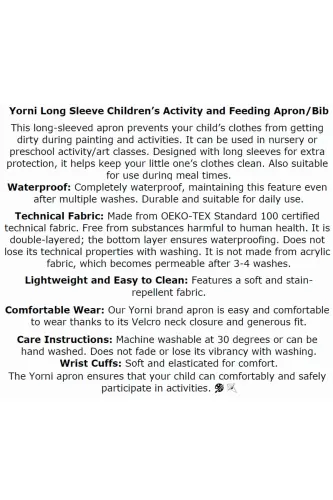 3-6 Yaş, Zoo, Sıvı Geçirmez, Makinede Yıkanabilir, Uzun Kollu Çocuk Faaliyet, Aktivite Boyama Önlüğü - 16