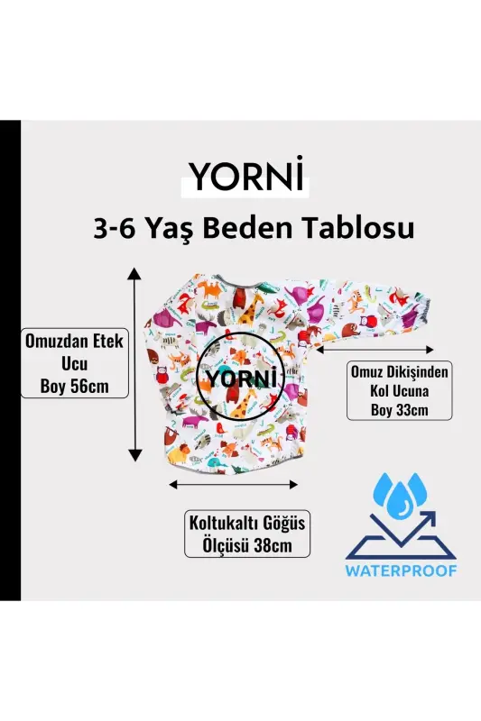 3-6 Yaş, Zoo, Sıvı Geçirmez, Makinede Yıkanabilir, Uzun Kollu Çocuk Faaliyet, Aktivite Boyama Önlüğü - 4