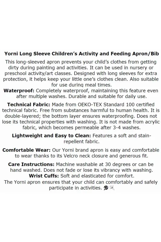 3-6 Yaş, Zoo, Sıvı Geçirmez, Makinede Yıkanabilir, Uzun Kollu Çocuk Faaliyet, Aktivite Boyama Önlüğü - 8