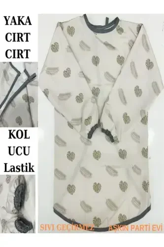 4-7 Years Waterproof Long Sleeve Kids Activity Painting Apron-Beige leaf - AŞKIN PARTI EVI (1)