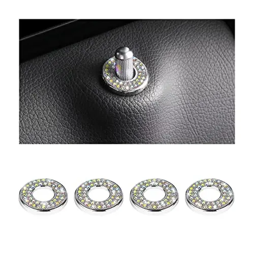 4PCS Bling Inner Car Door Lock Cover Stickers, Rhinestones Pull Rod Bolt Decorations, Crystal Auto Decals for Women Girls, Sparkly Car Door Lock Pin Caps for C Class C200L GLC260 C260L - MOLY MAGNOLIA