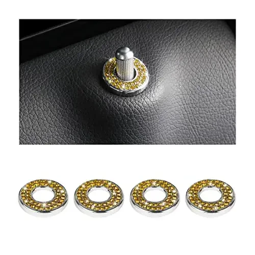 4PCS Bling Inner Car Door Lock Cover Stickers, Rhinestones Pull Rod Bolt Decorations, Crystal Auto Decals for Women Girls, Sparkly Car Door Lock Pin Caps for C Class C200L GLC260 C260L - 1