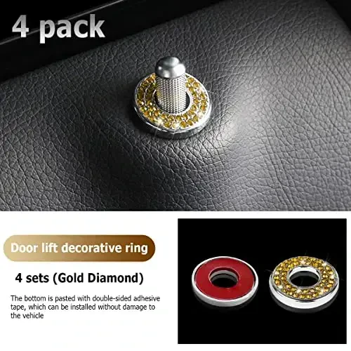 4PCS Bling Inner Car Door Lock Cover Stickers, Rhinestones Pull Rod Bolt Decorations, Crystal Auto Decals for Women Girls, Sparkly Car Door Lock Pin Caps for C Class C200L GLC260 C260L - 6
