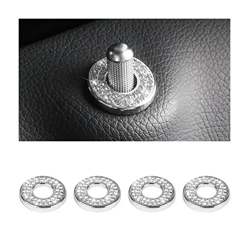 4PCS Bling Inner Car Door Lock Cover Stickers, Rhinestones Pull Rod Bolt Decorations, Crystal Auto Decals for Women Girls, Sparkly Car Door Lock Pin Caps for C Class C200L GLC260 C260L - 1