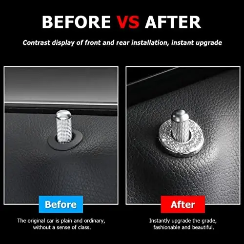 4PCS Bling Inner Car Door Lock Cover Stickers, Rhinestones Pull Rod Bolt Decorations, Crystal Auto Decals for Women Girls, Sparkly Car Door Lock Pin Caps for C Class C200L GLC260 C260L - 4