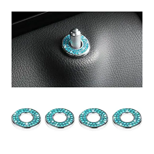 4PCS Bling Inner Car Door Lock Cover Stickers, Rhinestones Pull Rod Bolt Decorations, Crystal Auto Decals for Women Girls, Sparkly Car Door Lock Pin Caps for C Class C200L GLC260 C260L - 1