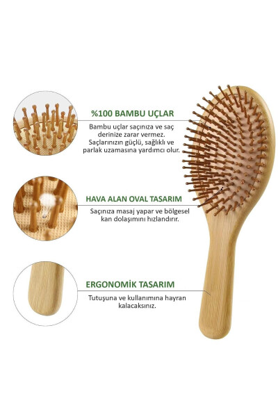 4 Adet Doğal Bambu Fırça Tarak Seti %100 Bambu Orjinal Set - 4